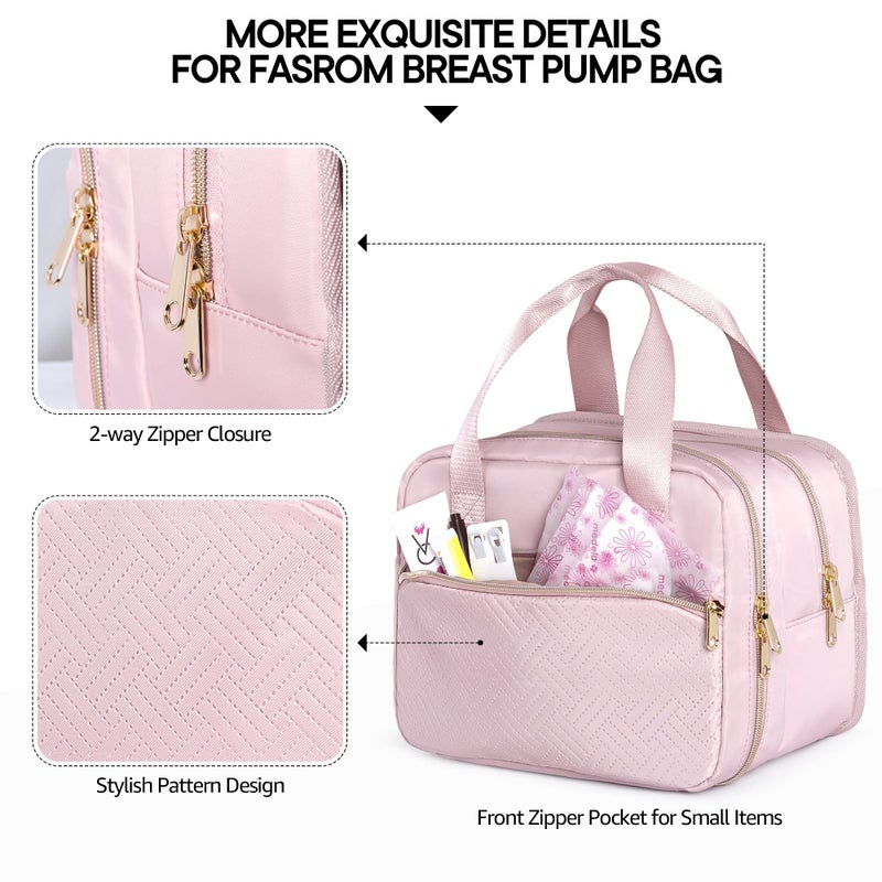 Fasrom Breast Pump Bag with Cooler, Portable Pump Carrying Case for Working Moms, Pink (Bag Only, Patent Design) - Image 4